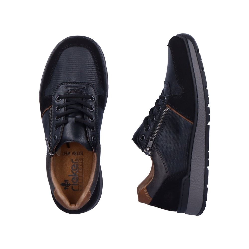 Rieker Antistress Herren Schnürhalbschuh Sneaker Wechselfußbett schwarz S22 B9050-00 44 | schwarz/schwarz | H
