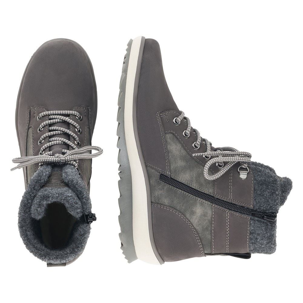 Remonte Damen Schnürstiefelette Schnürboots Rauleder TEX- Membran Warmfutter Schurwolle Wechselfußbett grau S22 R8477-45 37 | granit/smoke/gr | G