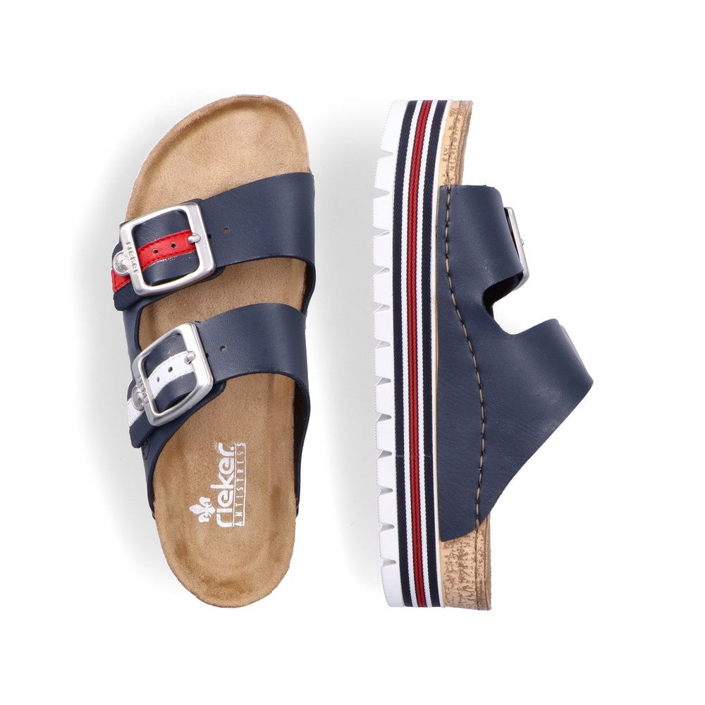 Rieker Damen Pantoletten marineblau Plateausohle S13  69550-14 