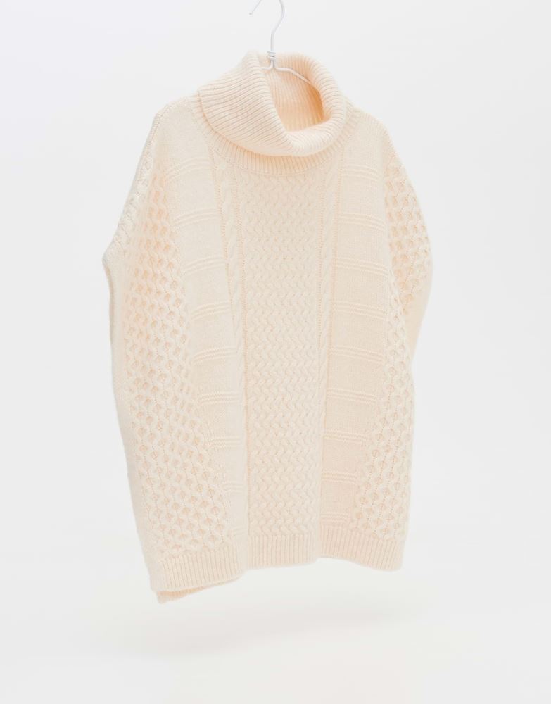OPUS Abraidy cape Poncho Zopfmuster großer Kragen beige S22  1010985934100 