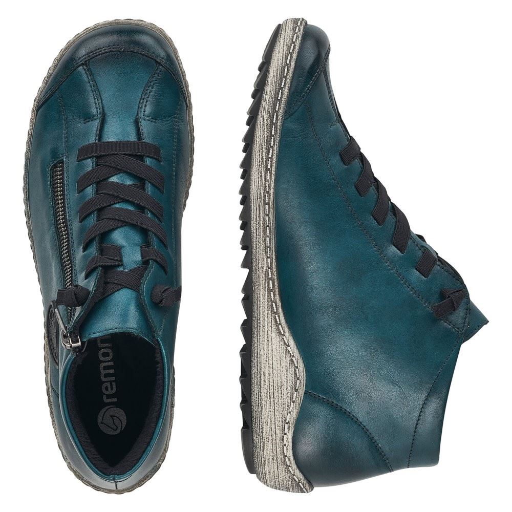 Remonte Schnürstiefelette Schnürboots Elastikbänder Reißverschluss Wechselfußbett grün S22 R1498-12 37 | petrol | G