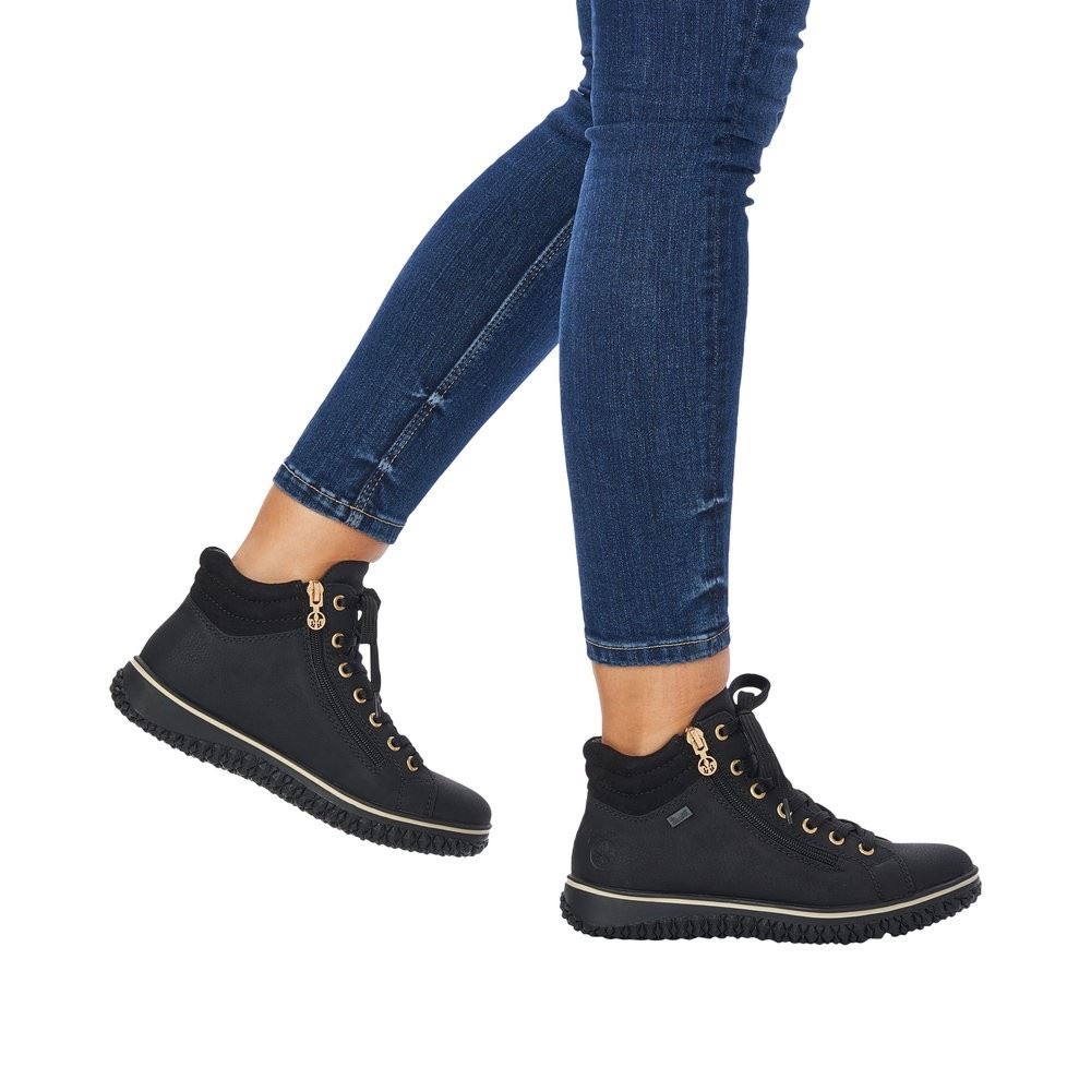 Rieker Antistress Damen Schnürschuhe Reißverschluss Tex-Membran schwarz S22 Z4263-00 38 | schwarz/schwarz | F