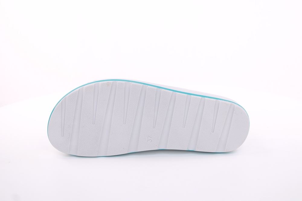Fußbequem Damen Pantolette Leder weiß, blau S13 D1112 