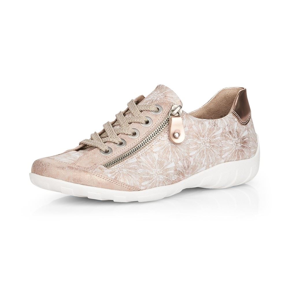 Remonte Sneaker Schnürer Reißverschluss Leder rosegold softfoam R3435 