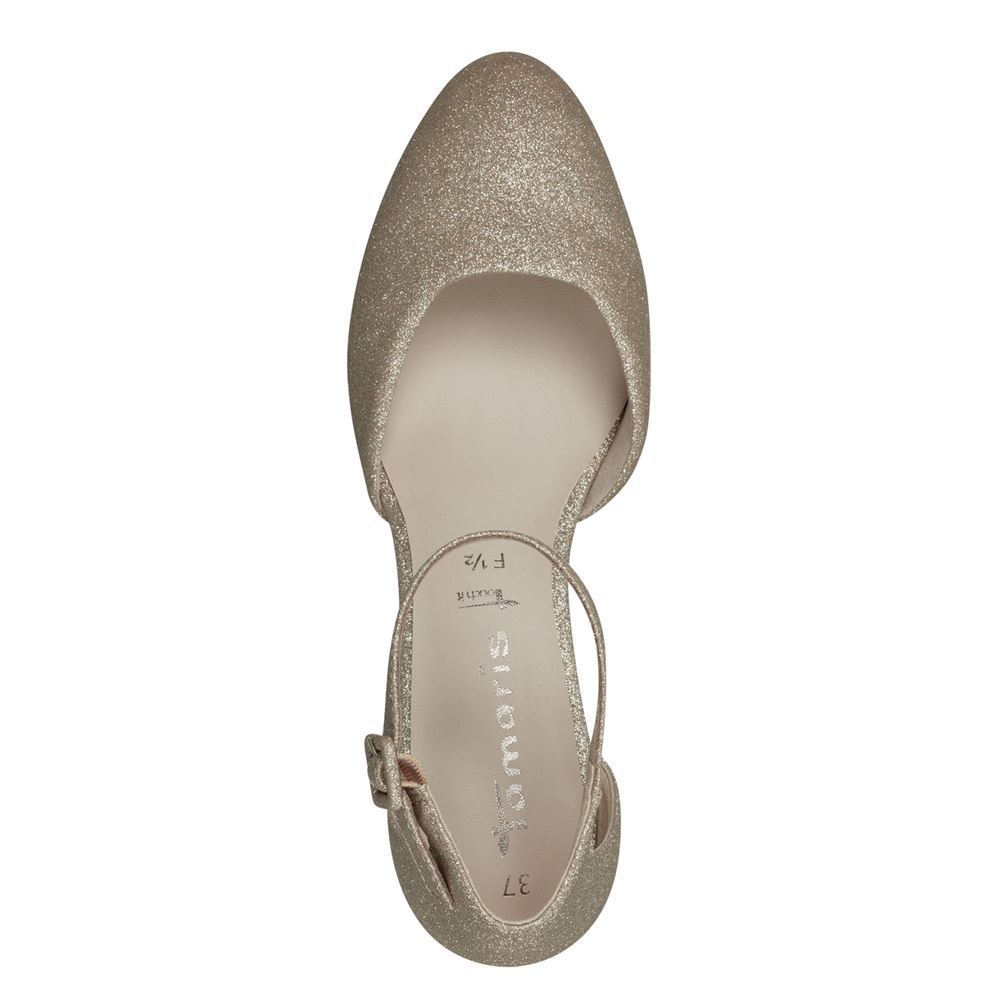 Tamaris Pumps Riemchen TOUCHit- Fußbett Glitzereffekt weiß, gold S13  1-1-24432-20 39 | 967 LT.GOLD GLA | 