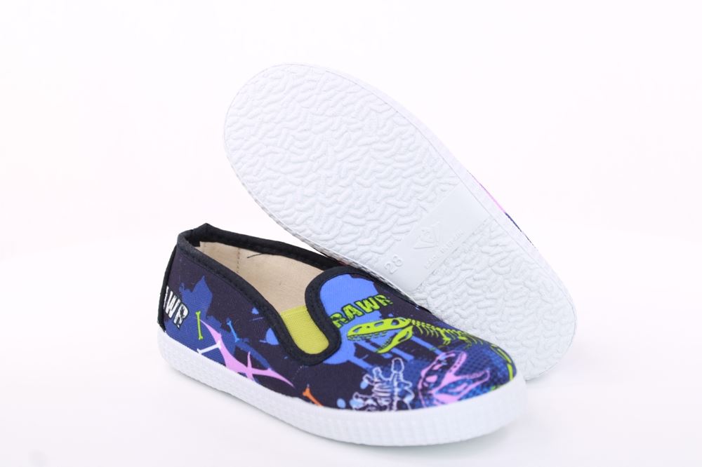 s`knöpfli Kinder Hausschuh Schlupfschuh Jungen Dinosaurier- Motiv blau S13 V28967 