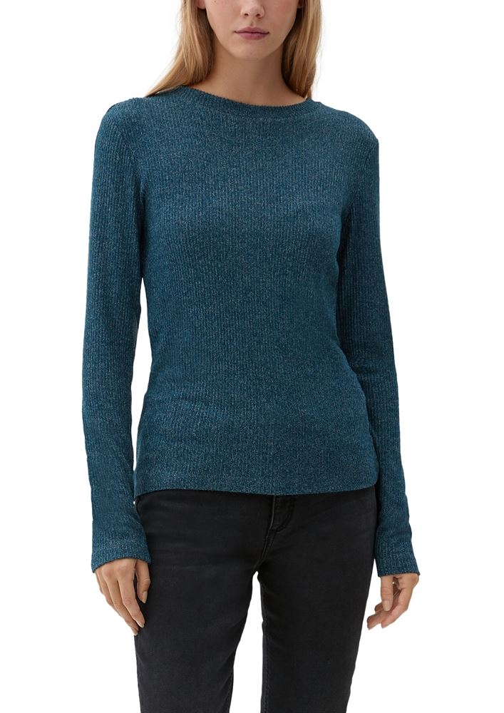 QS designed by Longsleeve mit Rippstruktur orange, blau, grau S13  2126046 
