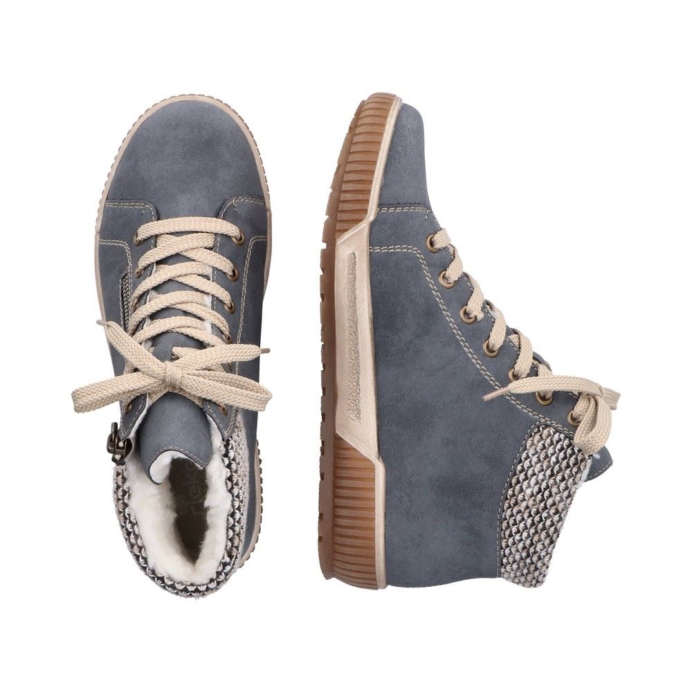 Rieker Antistress Damen Sneaker High Warmfutter Reißverschluss Strickbund Wechselfußbett blau S22 N0709-14 