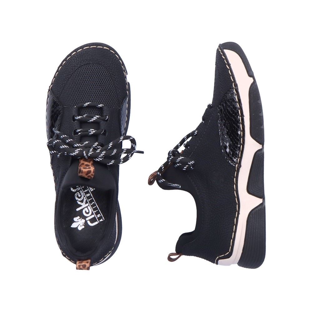 Rieker Antistress Damen Slipper Sneaker Schlupfschaft Wechselfußbett Animal- Print schwarz S22 45913-00 36 | schwarz/schwarz | F