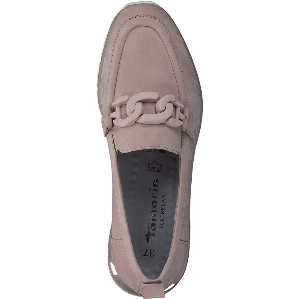 Tamaris Slipper Loafer Schlupfschuh Leder Wechselfußbett Kettendetail rosa, weiß S13 1-1-24711-30 38 | 117 WHITE LEATH | 